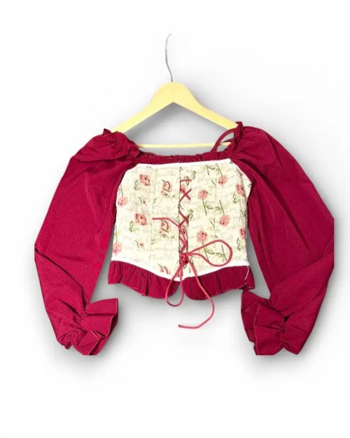 Vintage Cordset Top With Puffy Sleeves