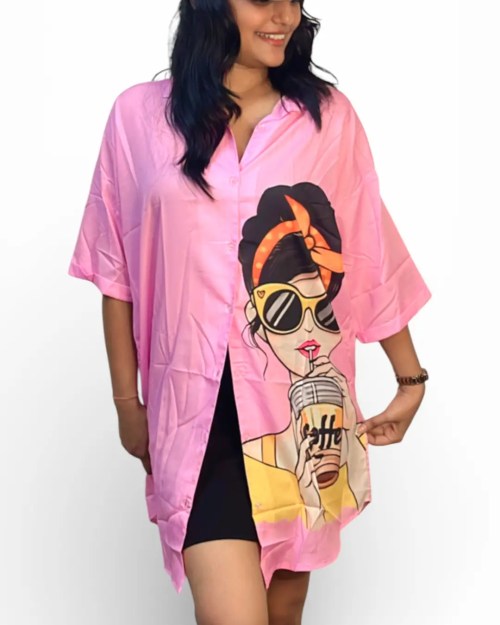Girl Printed Oversized Shirt