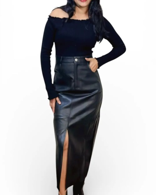 Faux Long Leather Skirt